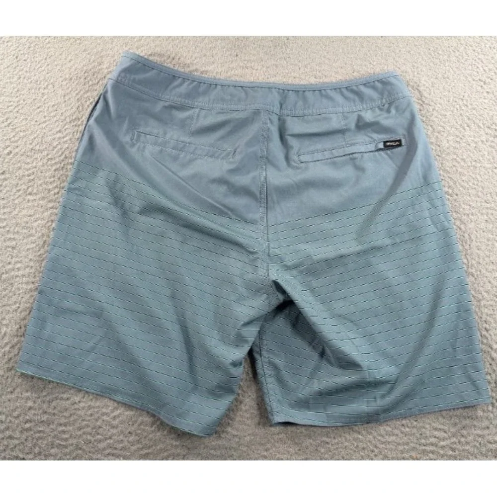 RVCA Curren Caples Signature Trunk Board Shorts Mens 34 Blue Green Striped Surf